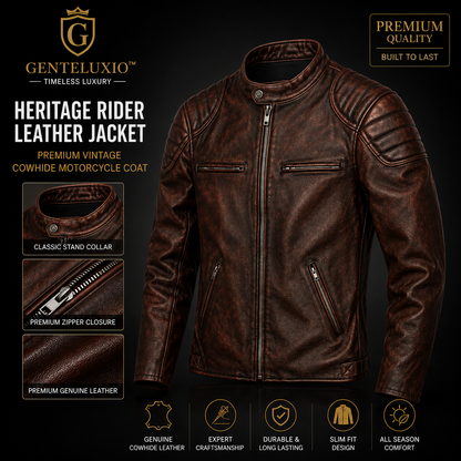 GENTELUXIO™ Heritage Rider Leather Jacket – Premium Vintage Cowhide Motorcycle Coat