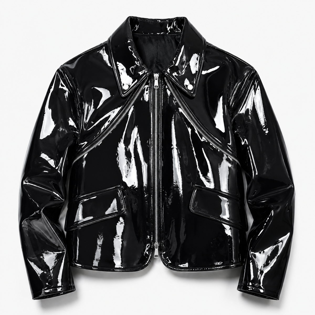 GENTELUXIO™ Eclipse Patent Leather Jacket – Premium Gloss Biker Coat