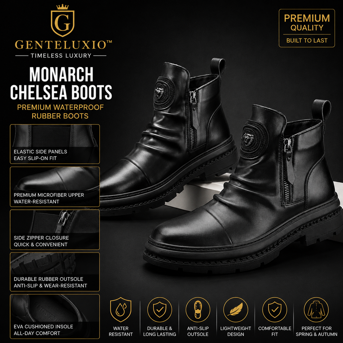 GENTELUXIO™ Monarch Chelsea Boots – Premium Waterproof Rubber Boots