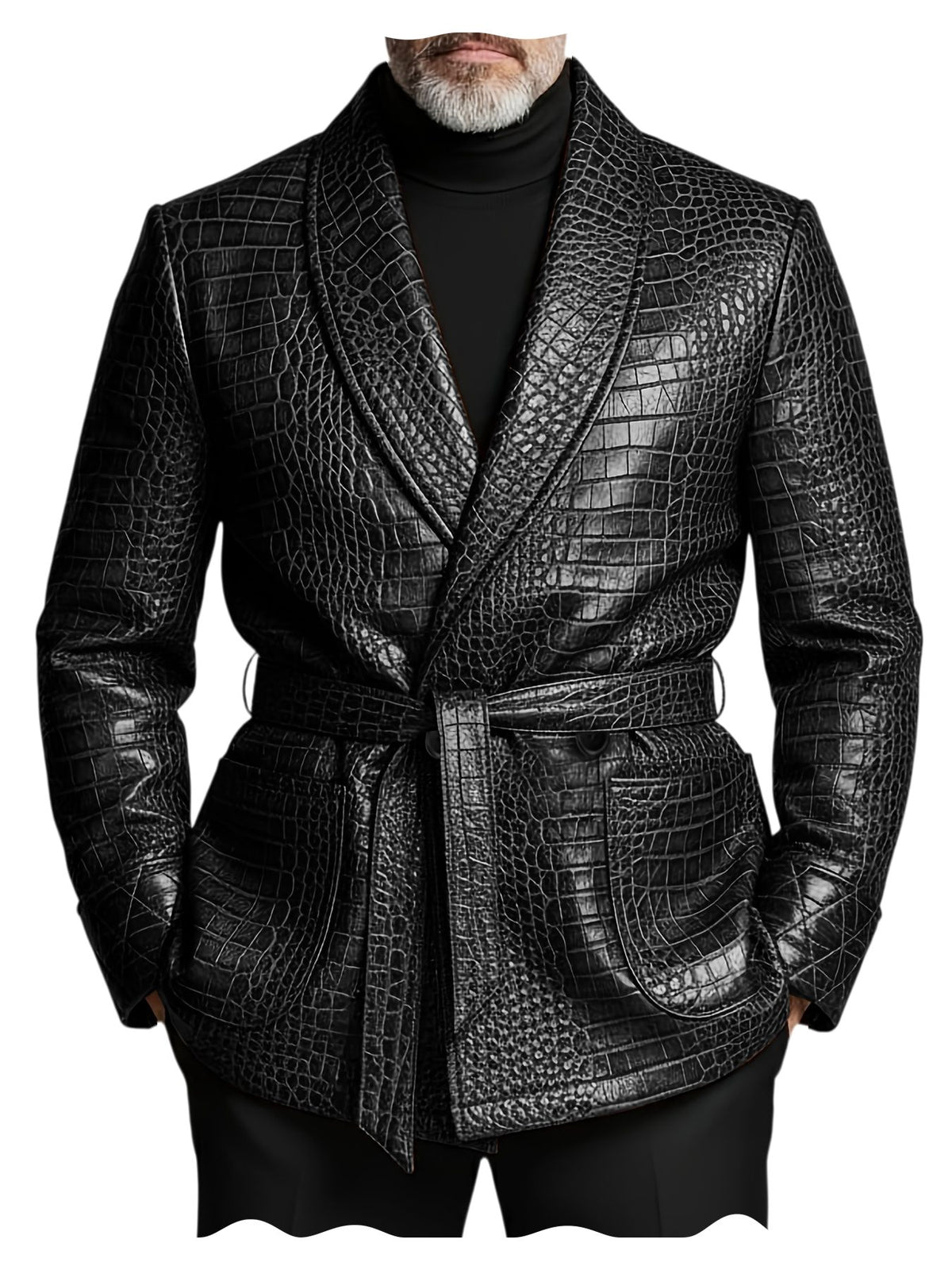 GENTELUXIO™ Imperial Croc Leather Blazer – Premium Double-Breasted Belted Luxury Jacket