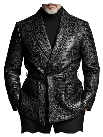 GENTELUXIO™ Imperial Croc Leather Blazer – Premium Double-Breasted Belted Luxury Jacket