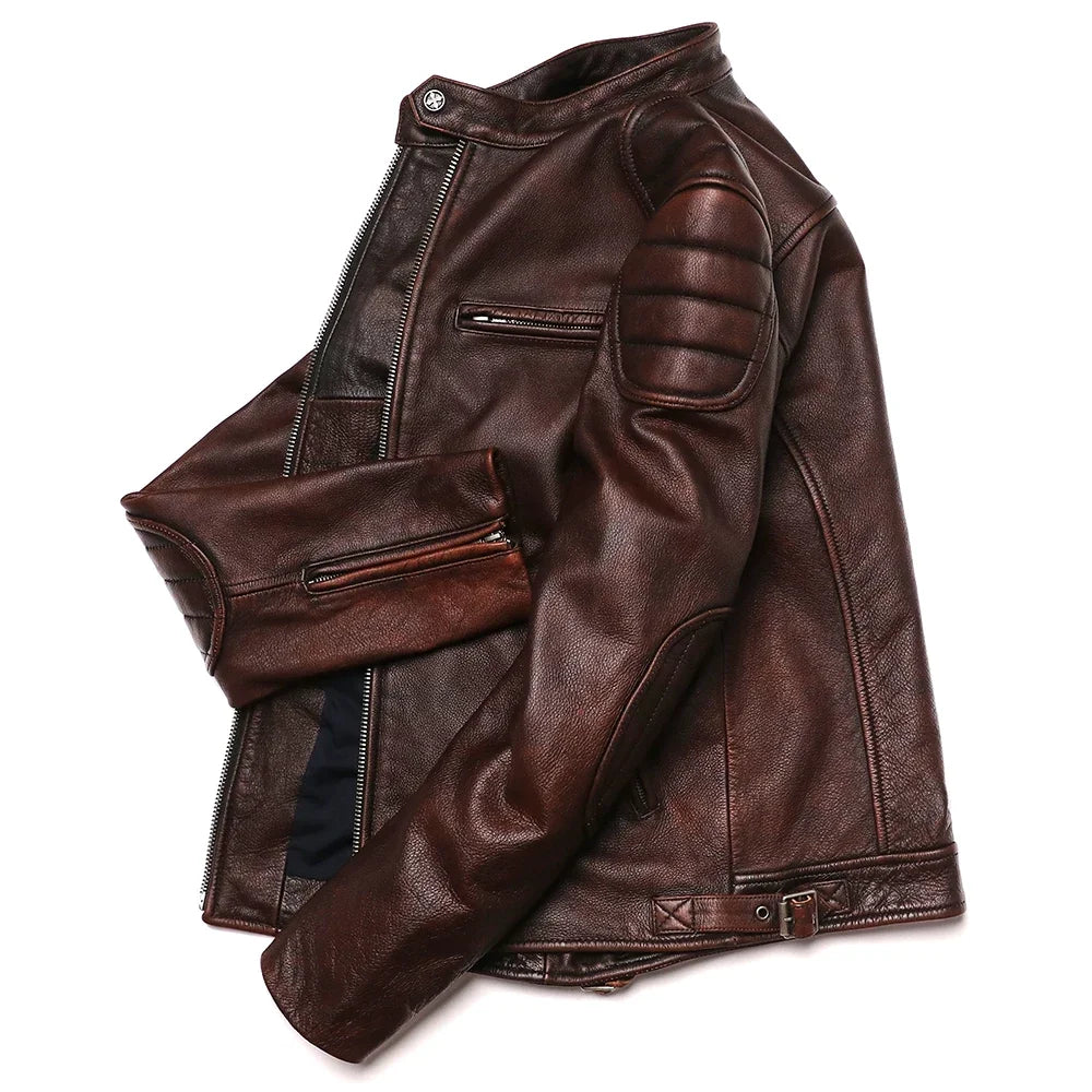 GENTELUXIO™ Heritage Rider Leather Jacket – Premium Vintage Cowhide Motorcycle Coat