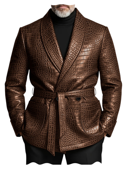 GENTELUXIO™ Imperial Croc Leather Blazer – Premium Double-Breasted Belted Luxury Jacket