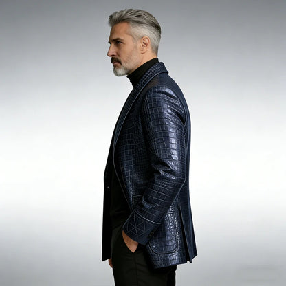 GENTELUXIO™ Royal Croc Tuxedo Blazer – Premium One-Button Luxury Leather Jacket