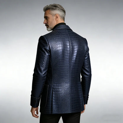 GENTELUXIO™ Royal Croc Tuxedo Blazer – Premium One-Button Luxury Leather Jacket