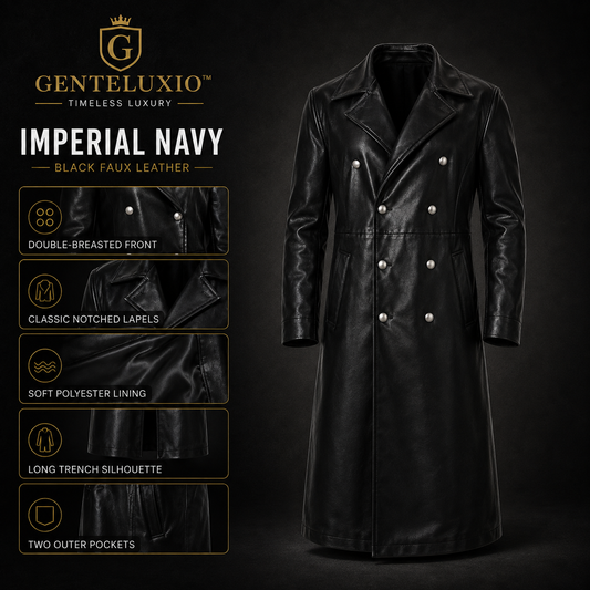 GENTELUXIO™ Imperial Navy U‑Boat Captain Black Leather Trench Coat