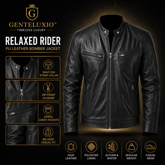 GENTELUXIO™ Relaxed Rider Men’s PU Leather Bomber Jacket